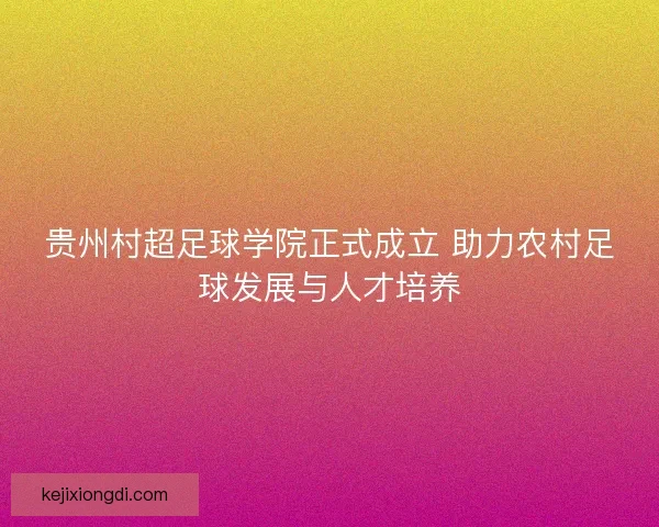 贵州村超足球学院正式成立 助力农村足球发展与人才培养
